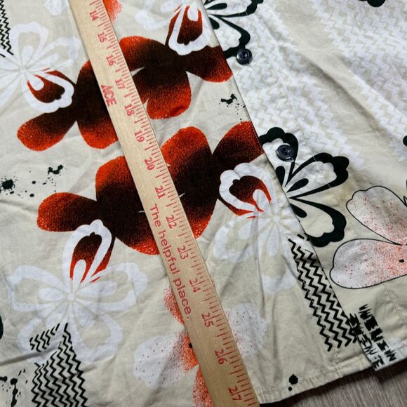 Pineapple Connection Hawaiian Button Up Shirt Orange Blossom Men L Beige Polo - Picture 6 of 6